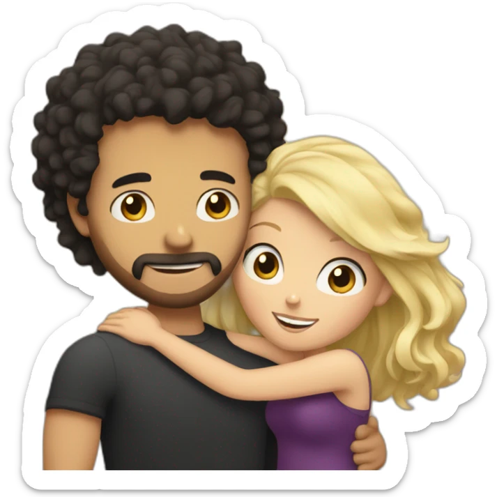 White man with dark curly hair hugging a blonde curvy woman sticker