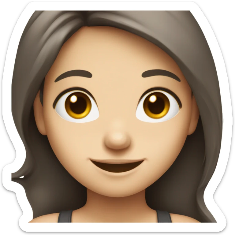 white Skin smiling girl with dark brown Long  hair  sticker