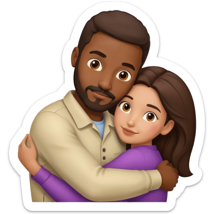 Black man with facial hair hug small pretty brunette from behind sticker