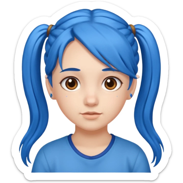 long blue hair girl in pig tails with brown eyes  sticker
