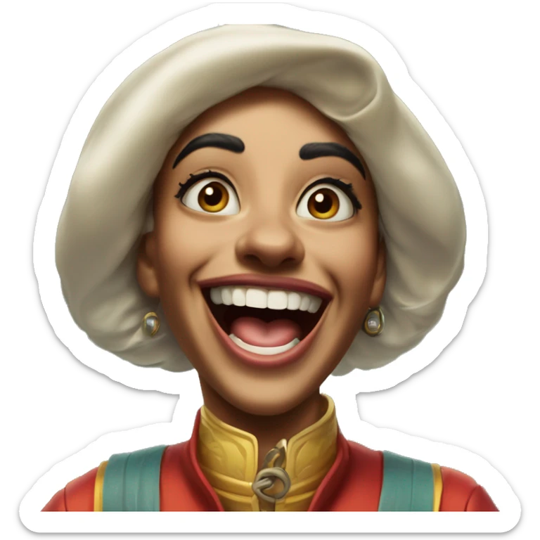 Laughing Jasmine race driver in Uncle Scrooge style, oil paint, mysterious eyes, intricate lips, masterpiece pose, odd perspective, beautiful, desirable, logical sticker