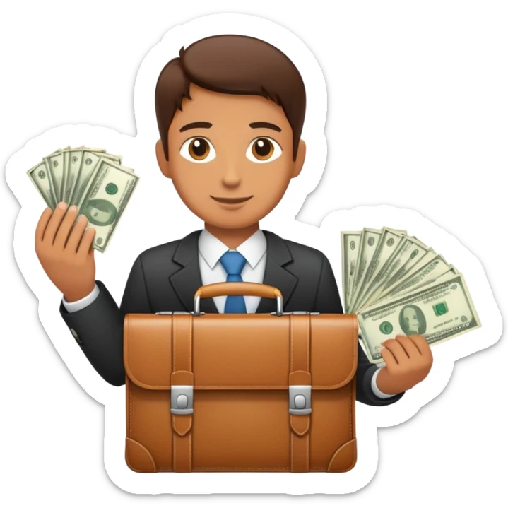 A professional person with a briefcase providing money to a family, breadwinner concept sticker