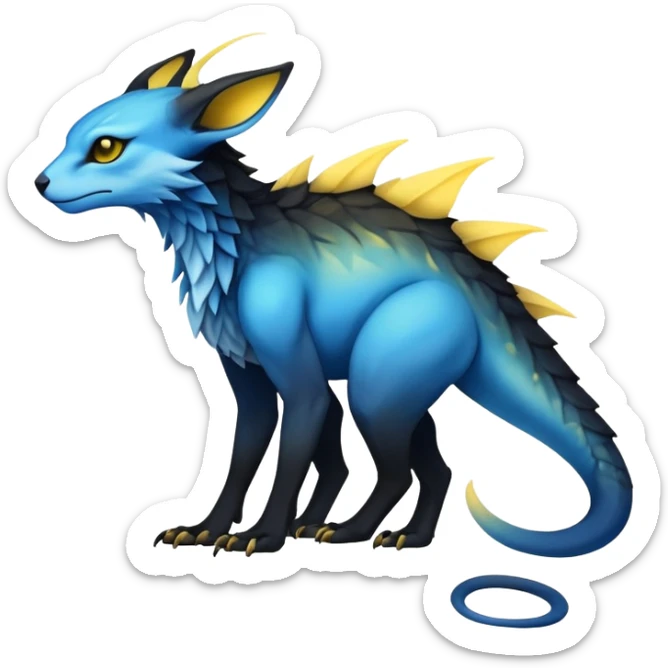  Cool Edgy blue-yellow-black-gradient ethereal badass Fionbri-Vernid-Trico-animal-creature full body  sticker