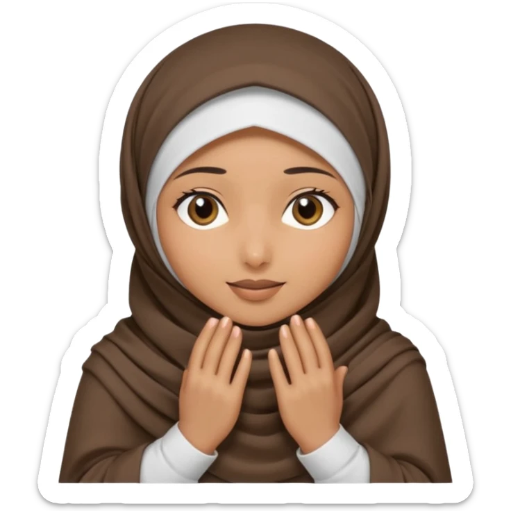 Hijabi girl sitting.     head covered
hands pulling the fabric in
shy-but-dramatic energy
“no cameras pls” but in a cute way
soft + mysterious vibe sticker