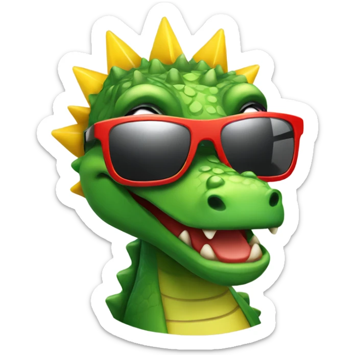 An alligator with a red mohawk and star shaped yellow sunglasses  sticker