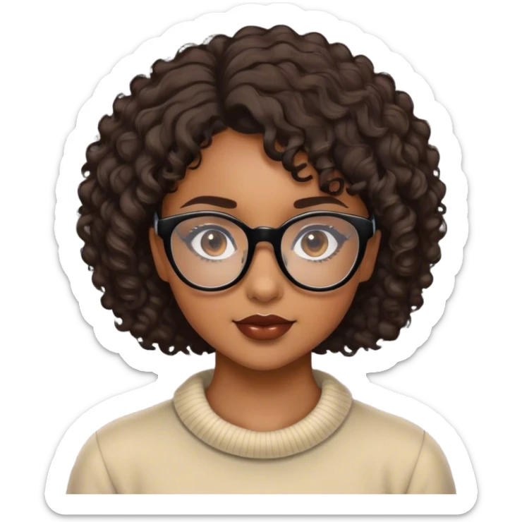 brown skinned girl with short curly hair and black glasses sticker