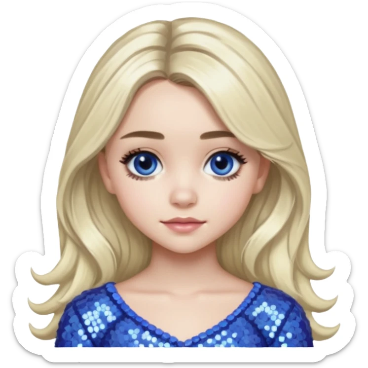 Sabrina Carpenter with long platinum blonde hair, periwinkle sequin outfit sticker