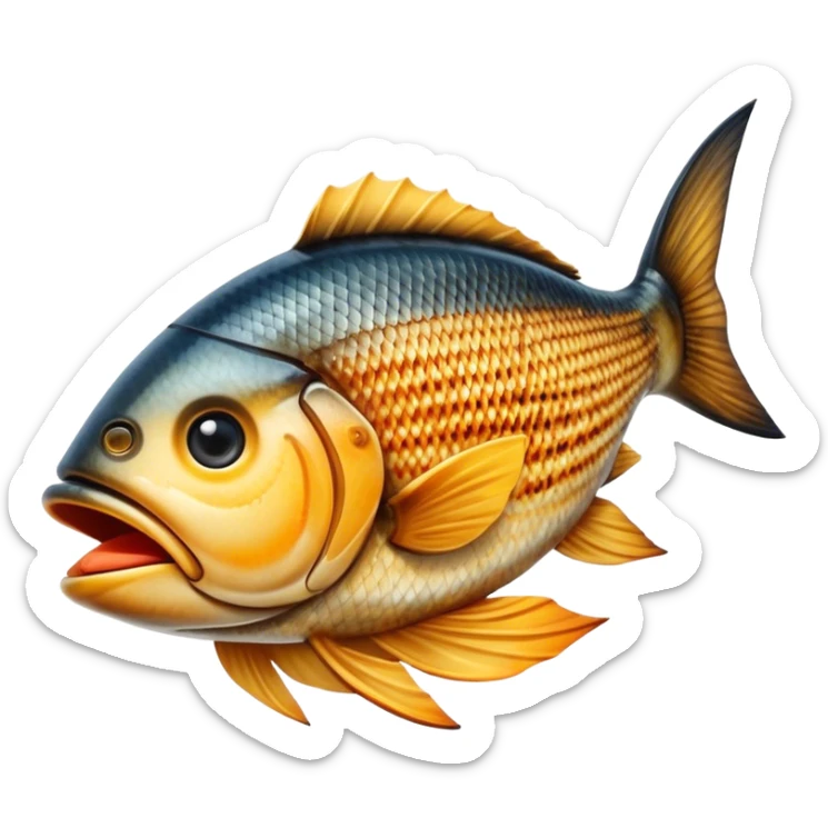 Gradele Cinematic Realistic Gradele Dish Emoji, depicted as 2 perfectly grilled fish with prominent grill marks and a smoky finish, rendered with vivid textures and dynamic, natural lighting. sticker