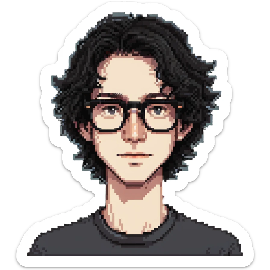 skinny white boy with wavy black hair, big nose, black glasses sticker