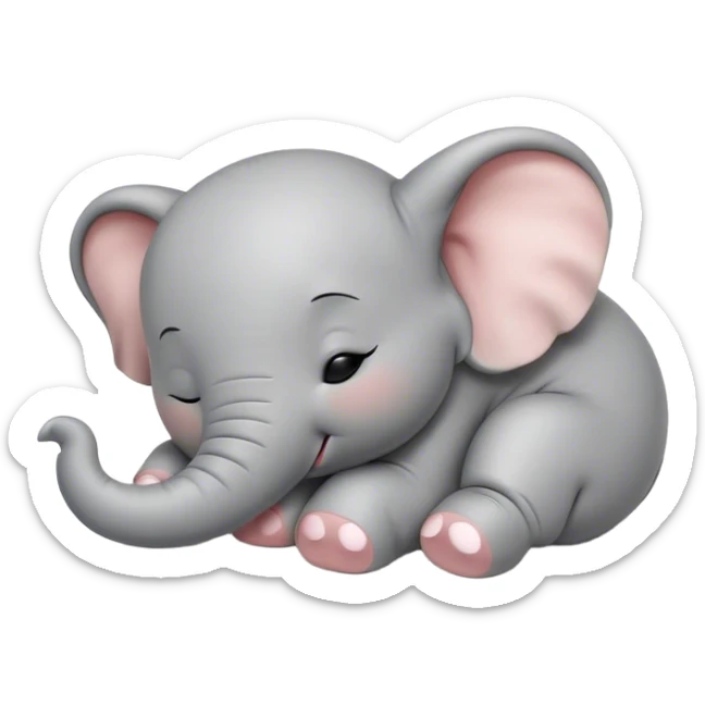 Meme-Worthy Cute Sleeping Baby Elephant Portrait Emoji, Head resting peacefully with a contented smile, showcasing a delightfully tiny build and a luxuriously soft gray hide, eyes shut in a serene, restful nap, Simplified yet hilariously adorable features, highly detailed, glowing with a soft, drowsy light, high shine, relaxed and utterly lovable, stylized with an air of playful laziness, bright and heartwarming, soft glowing outline, capturing the essence of a comically sleepy baby elephant, so meme-worthy it feels like it could instantly become the next viral sensation of adorable slumber! sticker