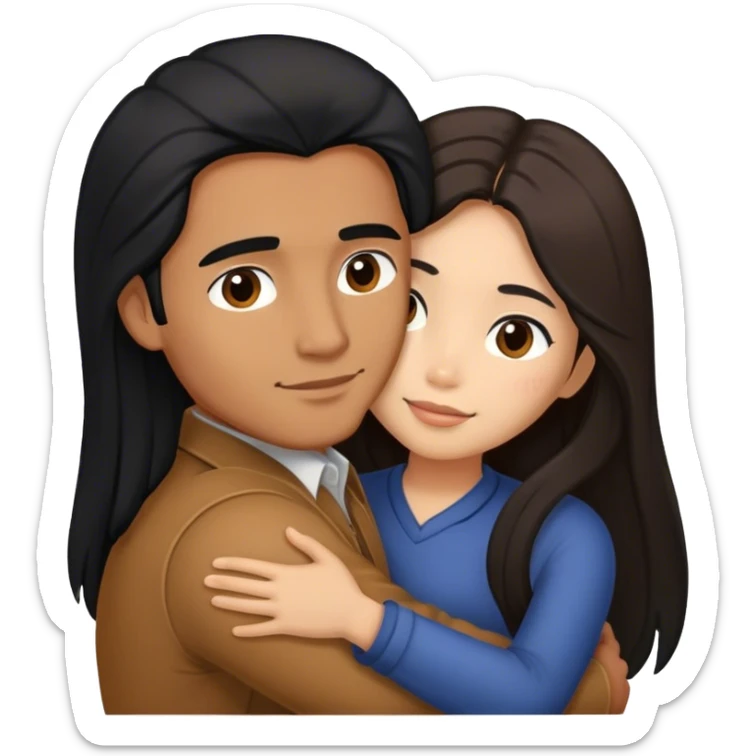 Caramel brown man with long black hair hugging brown hair Filipina sticker