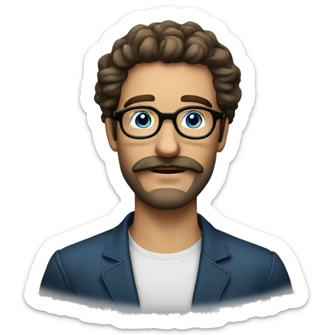 dutch guy with round glasses blue eyes long wavy hair moustache chin beard-circular glasses sticker