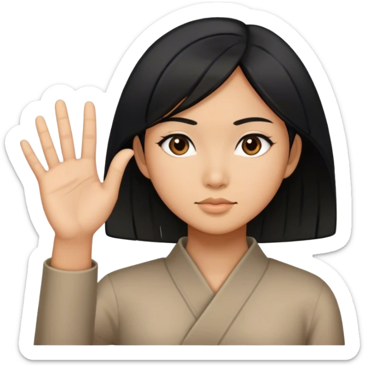 Asian woman with black bobbed hair who draws X-shape with her hand sticker
