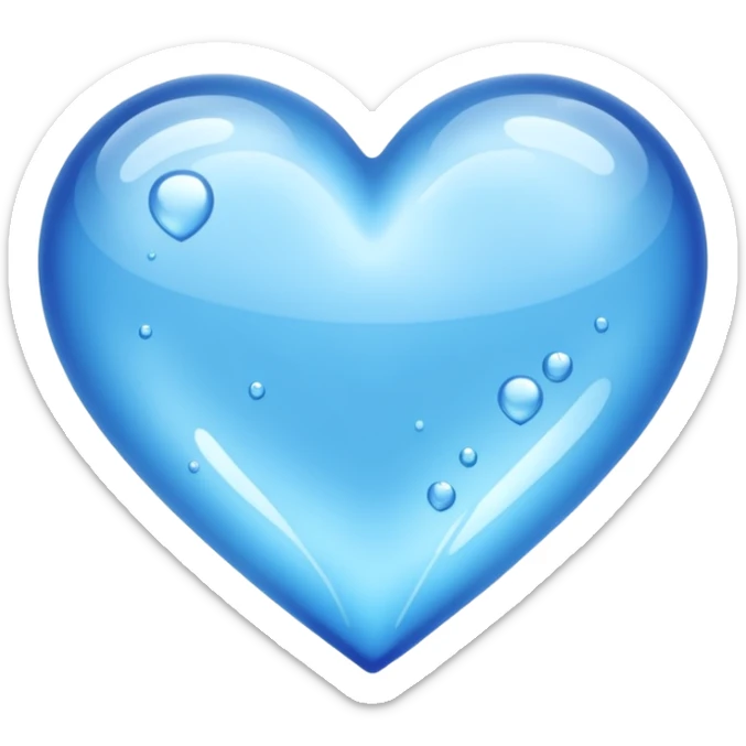 A blue heart made of clear, transparent water. It looks wet sticker
