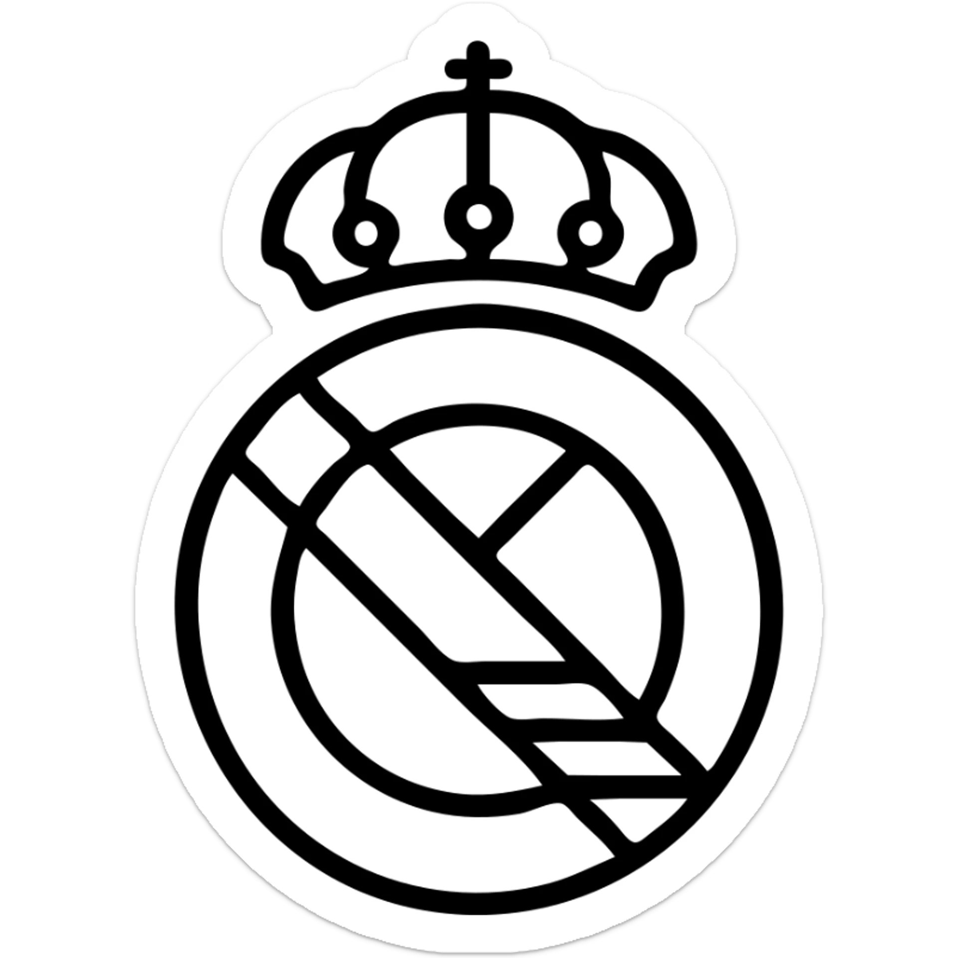 Abstract Real Madrid emblem, reduced to minimal white and gold outlines, no text, icon style sticker