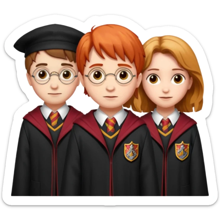 harry potter, ronald weasley and hermione granger in gryfinndor uniform sticker