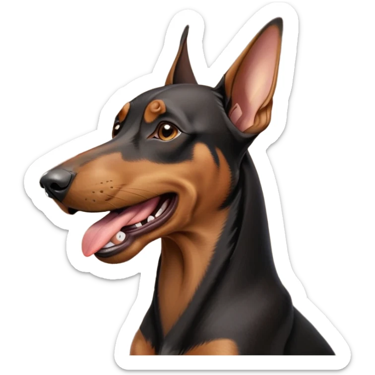 cinematic-cute-yawning-doberman-portrait-emoji,-head-tilted-slightly-with-a-dramatic,-wide-open-yawn,-revealing-a-sleek black and brown fur-with-a-subtle-shimmer,-floppy-ears-slightly-drooping,-round-brown-eyes-barely-open-in-drowsy sticker