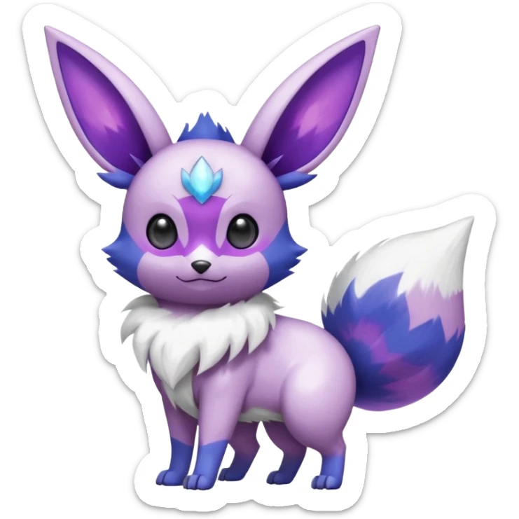 Shiny White with Violet and Indigo markings and nebula markings Eevee-Minccino-Zangoose-Digimon-Pokémon-Fakémon-fusion-hybrid-creature sticker