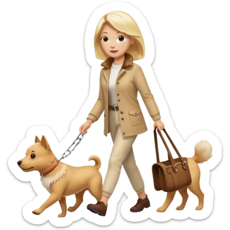 blonde woman wearing white walking only one malese dog sticker
