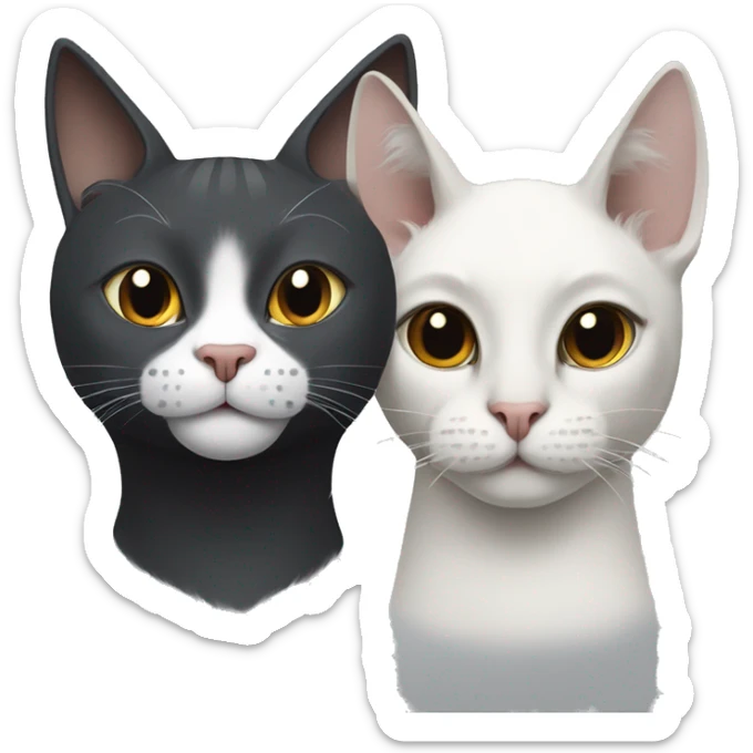 draw a smiley of two cats: a gray sphinx and a black cat with white llamas and a thin white stripe on the nose sticker