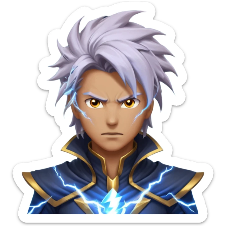 storm rider portrait, head and shoulders only, wind-swept hair, crackling lightning aura, storm clouds swirling behind, intense glowing eyes, epic fantasy vibe, 3D cartoon, mobile game icon style, clean background, no text, no watermark
 sticker