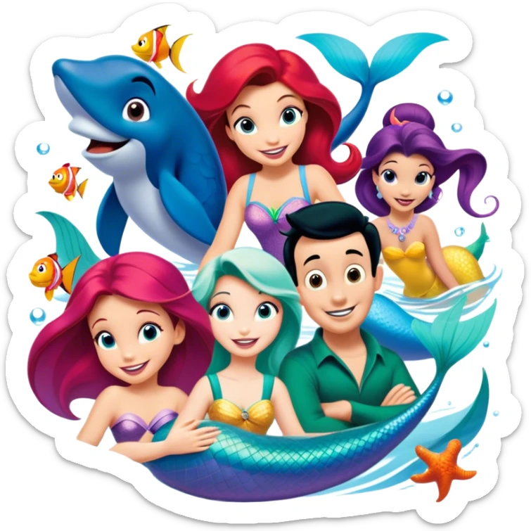 Colorful icon for Animated Movies: A vibrant collage featuring iconic characters like Goofy, Mickey Mouse, Ariel the Little Mermaid, Jasmine, Masha and the Bear, and Luntik. Each character should be large and bright, set against a cheerful and playful background. Transparent background. sticker