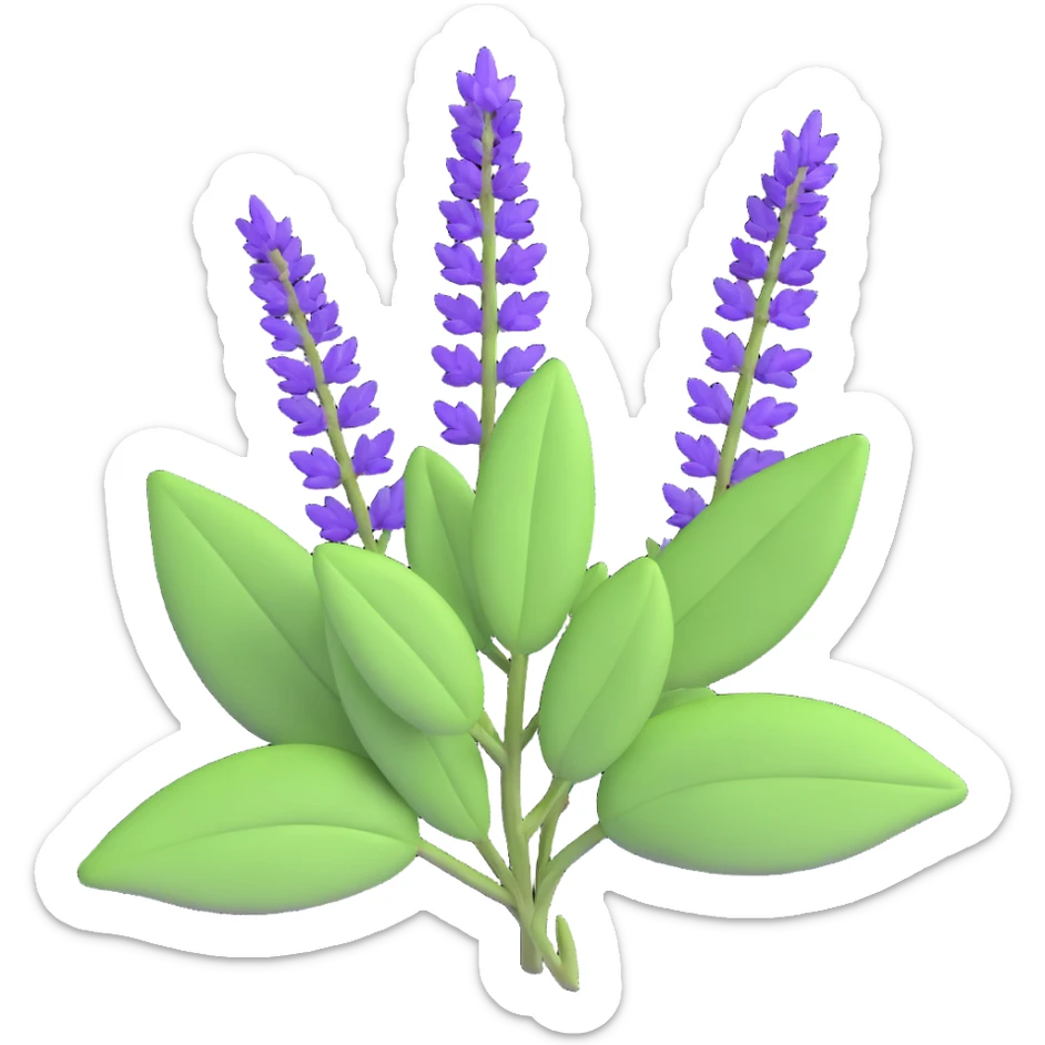 Enhance the Salvia nemorosa (woodland sage) emoji to be more three-dimensional and voluminous, with improved depth and realism, maintaining the 3D iOS emoji style and transparent background. sticker