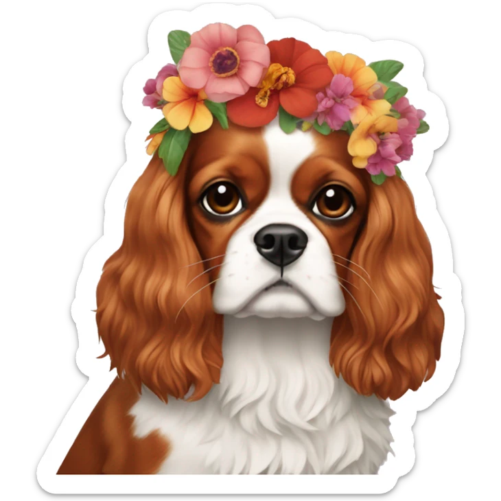 Give a flower crown to a cavalier king charles like frida kahlo sticker