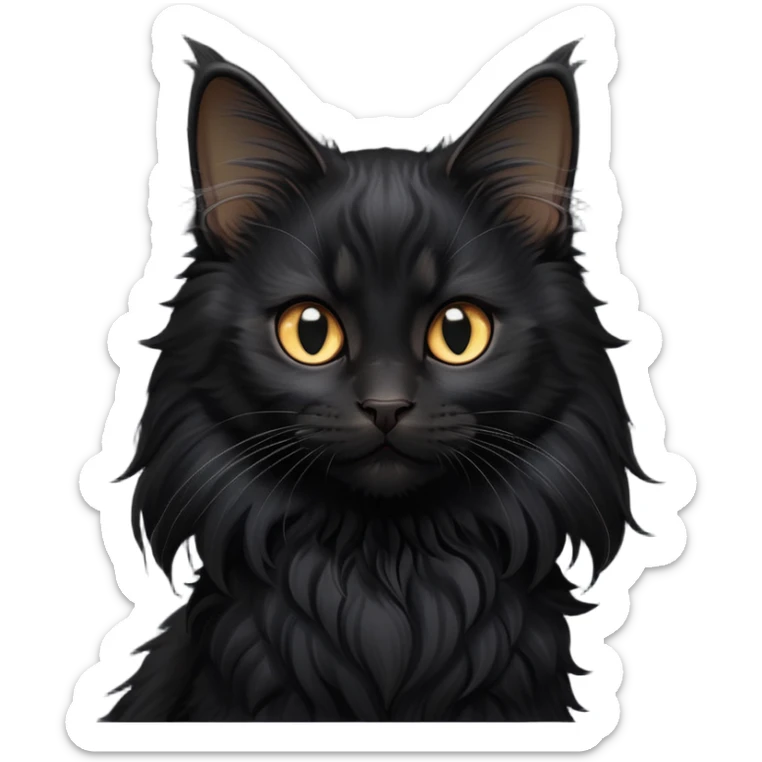 cinematic-black-maine-coon-kitten-portrait-emoji,-head-tilted-playfully-and-inquisitively,-sleek--black-fur,-simplified-yet-adorable-features,-highly-detailed,-glowing-with-a-warm,-friendly-glow  sticker