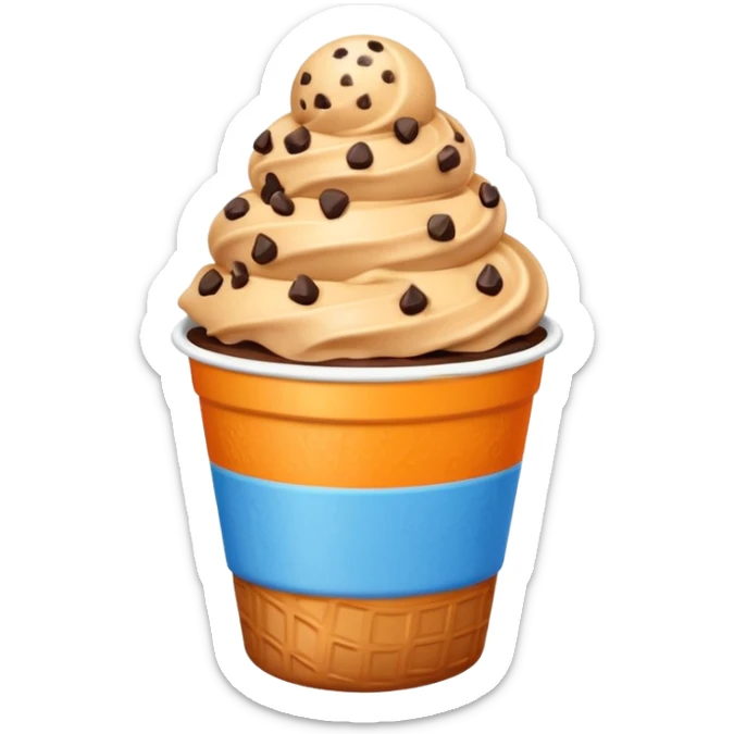 Orange and chocolate Ice cream with a chocolate chip on a top and in a cartoon white blue line cup  sticker