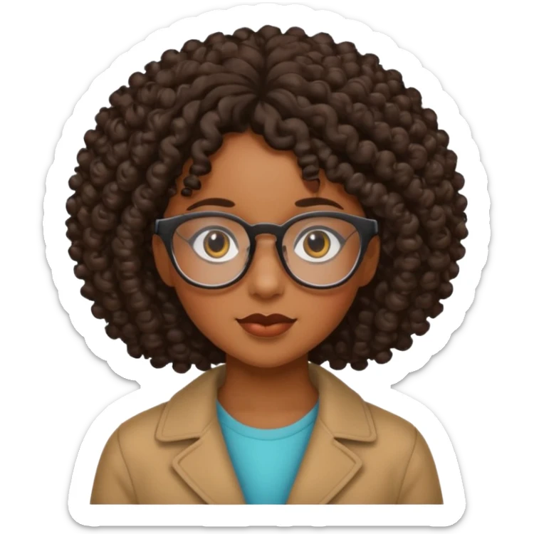 Black girl with curly hair and glasses sticker