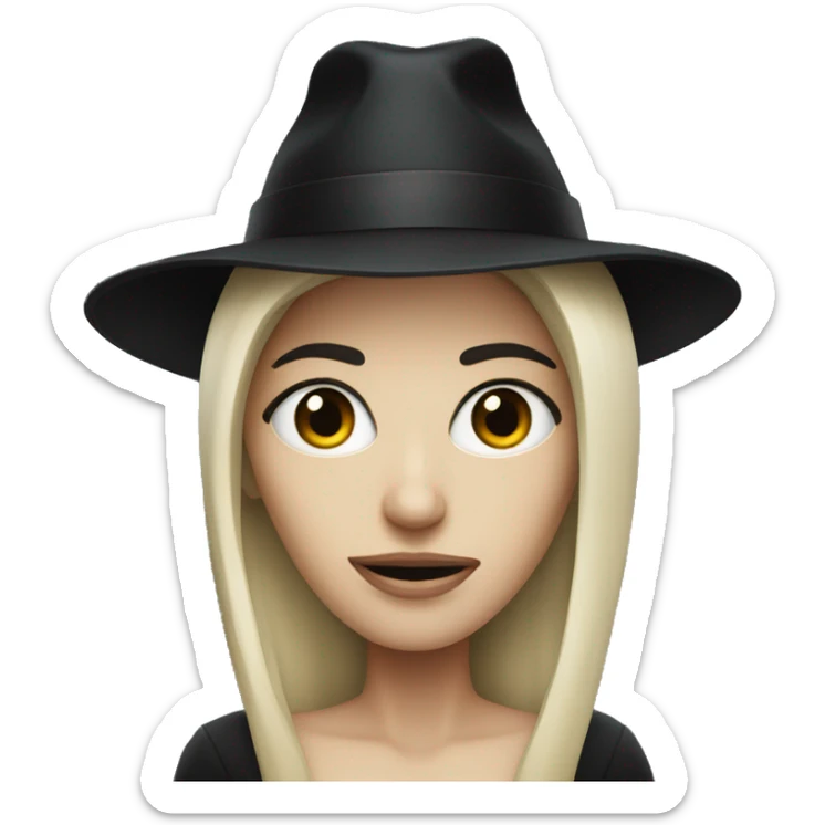 Scary tall woman with white skin and black hat thats covering her face sticker