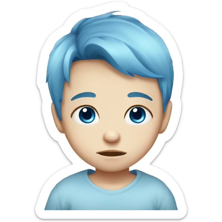 Sad baby Caucasian boy with blue eyes and blue hair sticker
