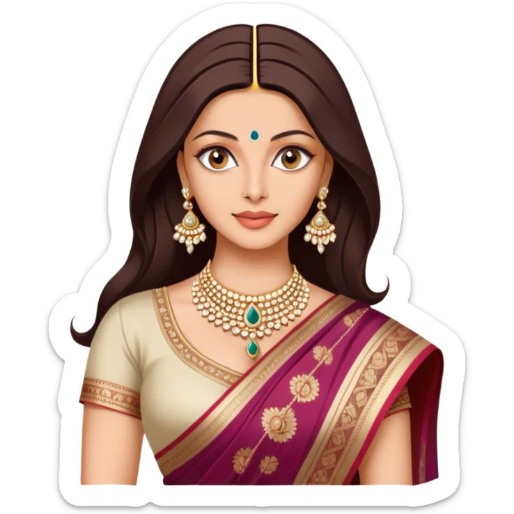 Aishwarya Rai in a saree, traditional Indian outfit, jewelry sticker