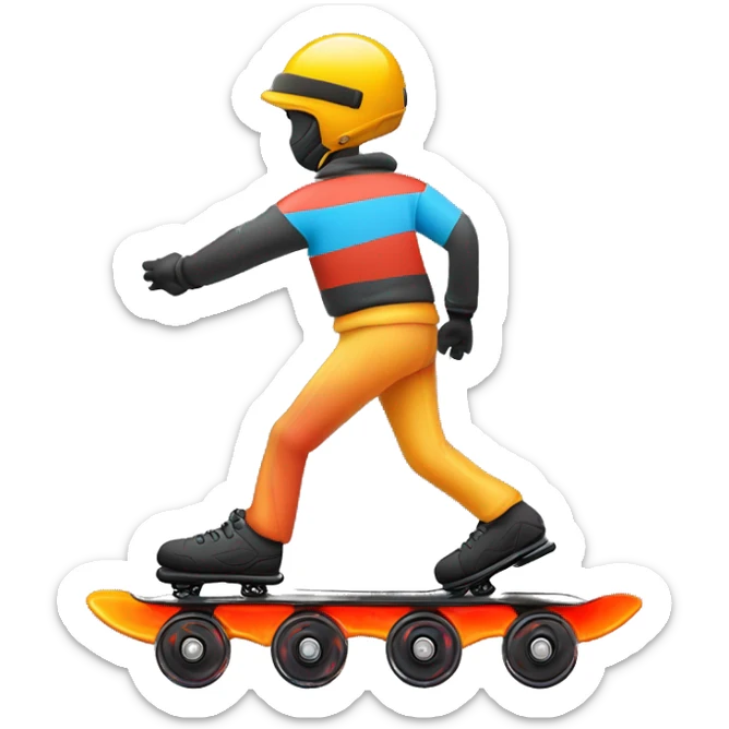 un rollerblade in linea di colore nero sulla strada con le ruote che vanno a fuoco  sticker