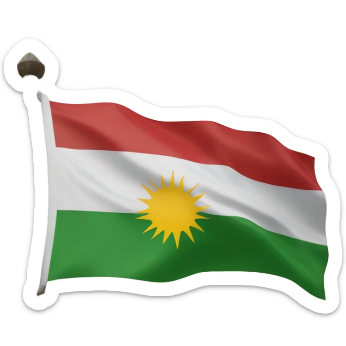 Kurdistan flag with red on top white in middle and green at bottom with a sun in middle sticker