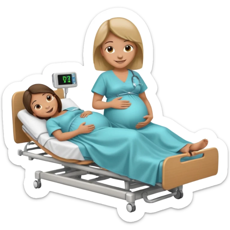 Pregnant woman in hospital bed with legs elevated  sticker