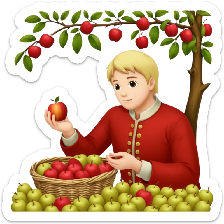 ein tiefer Teller mit breitem rand, darin ein haufen mit gelber Krümel unterschiedlicher Grösse. obendrauf seitlich ein Häufchen Apfelmus. ein Löffel steckt drin sticker