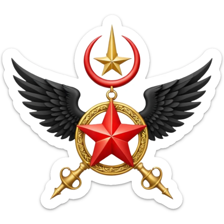 Holy Emblem with black wings and horn and red star in the middle sticker