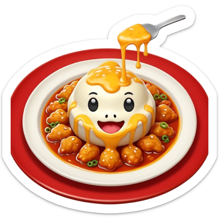 buldak cheese emoji, spicy Korean chicken with melted cheese, cute and expressive sticker