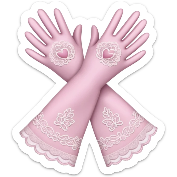 Pair of women’s pale pink opera gloves, lace sticker