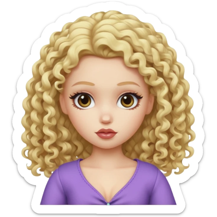 pretty bratz baddie, pale skin, blonde curly hair sticker