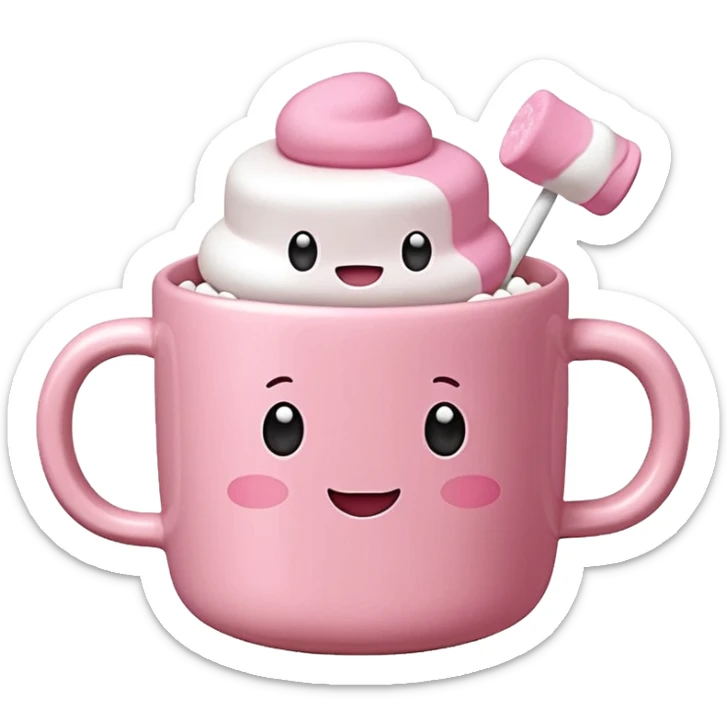 Kakao in pinker Tasse mit pink weißen mini marshmallow ohne Gesicht, ästhetisch sticker