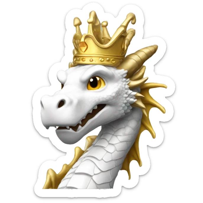 A white golden dragon whit a crown holding a big golden sceptre  sticker