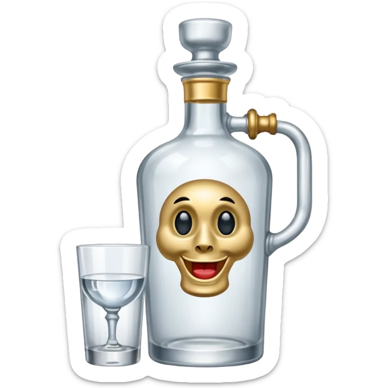 A bottle of vodka emoji in the style of Apple emoji with a handle, a window, and a knocker. sticker