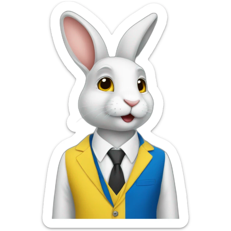 A rabbit student in a suit in the color of the Ukrainian flag sticker
