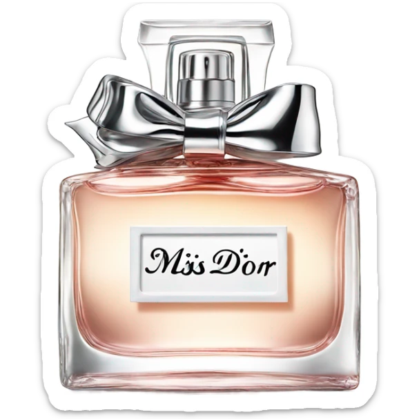 miss dior bottled perfume with metal bow and a miss dior label  sticker