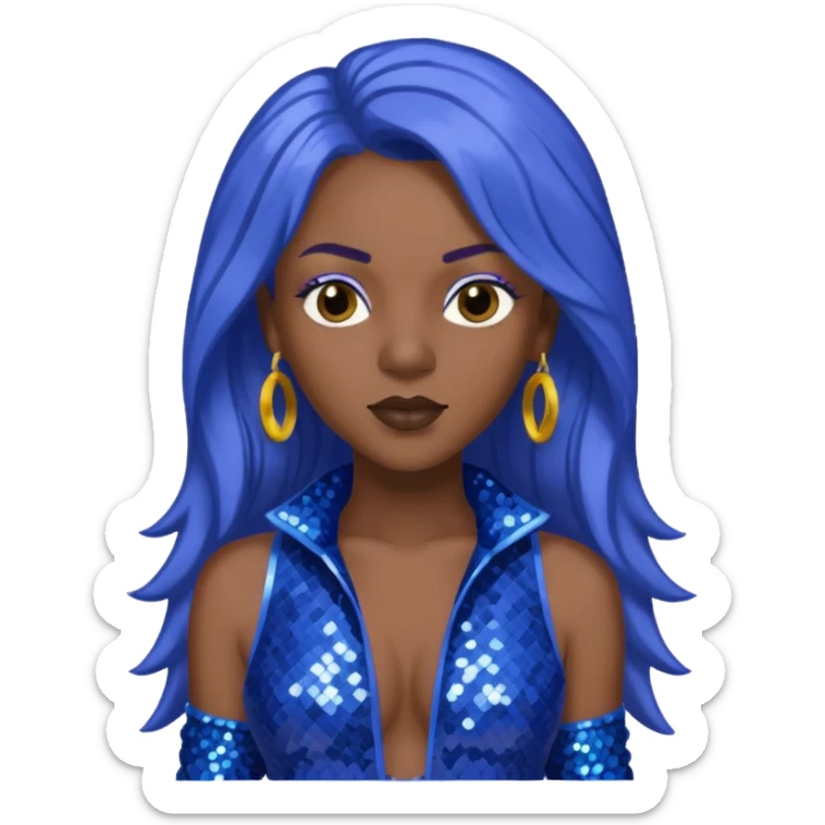 Spice, Dancehall Singer with dark skin, long periwinkle hair, blue sequin outfit sticker