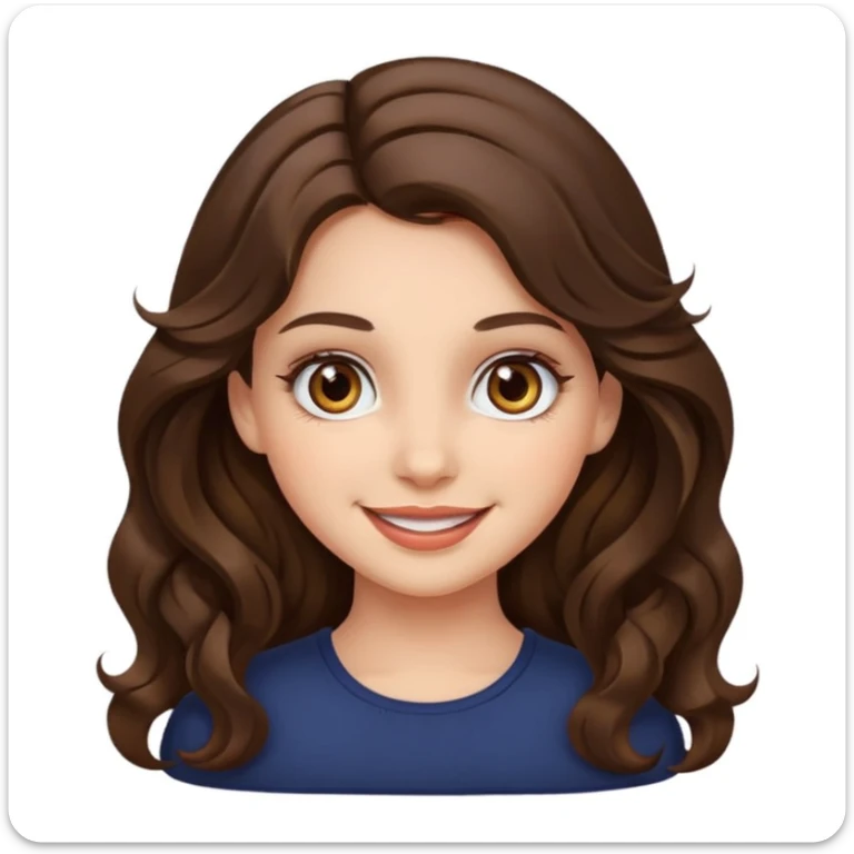 a girl with long wavy brunette hair, hazel eyes, cute make up sticker