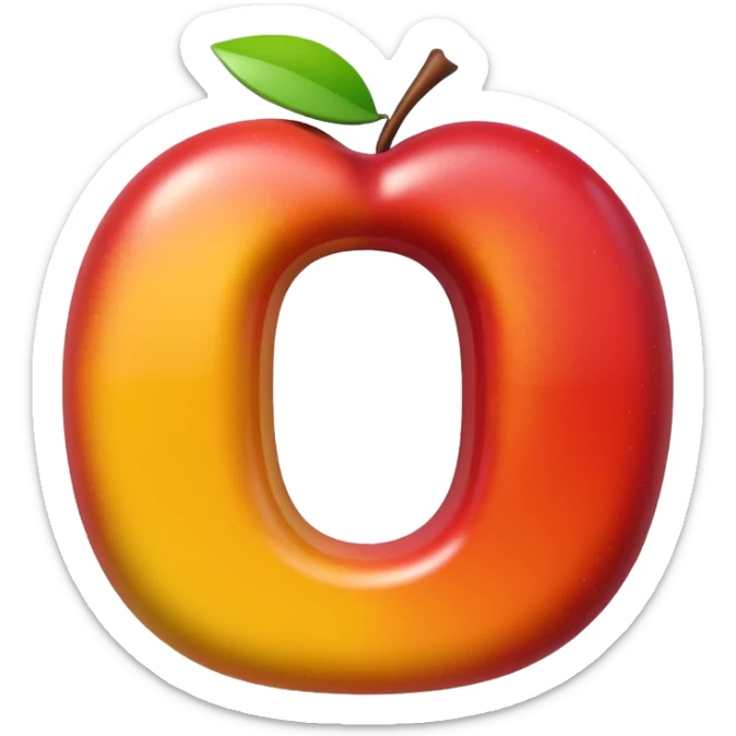 Apple style 3D emoji of the letter O, shiny, smooth, rounded, colorful, with the same toy-like texture as official Apple emojis sticker